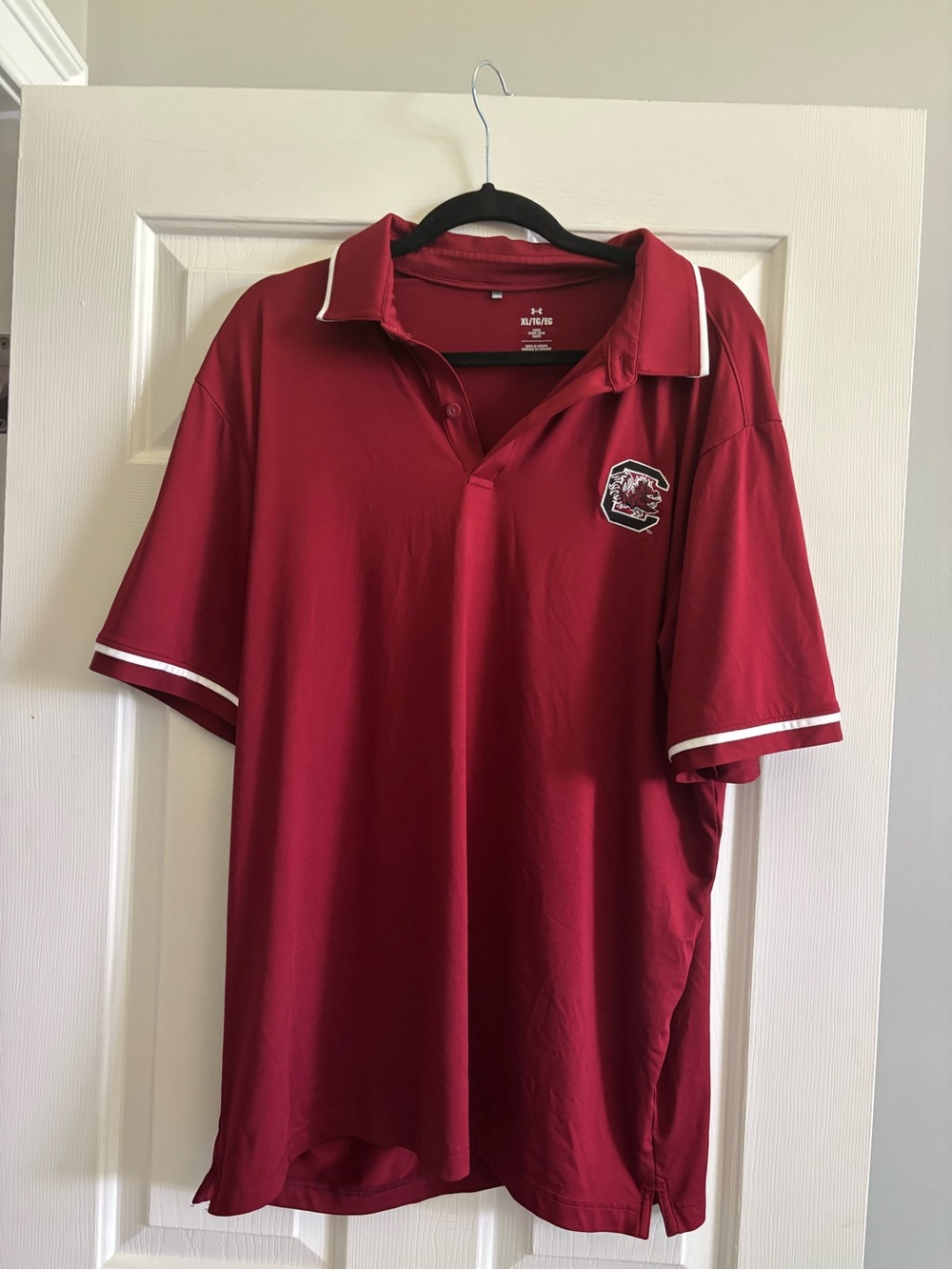 Under Armour Men's Maroon Polo with White Trim and Team Crest